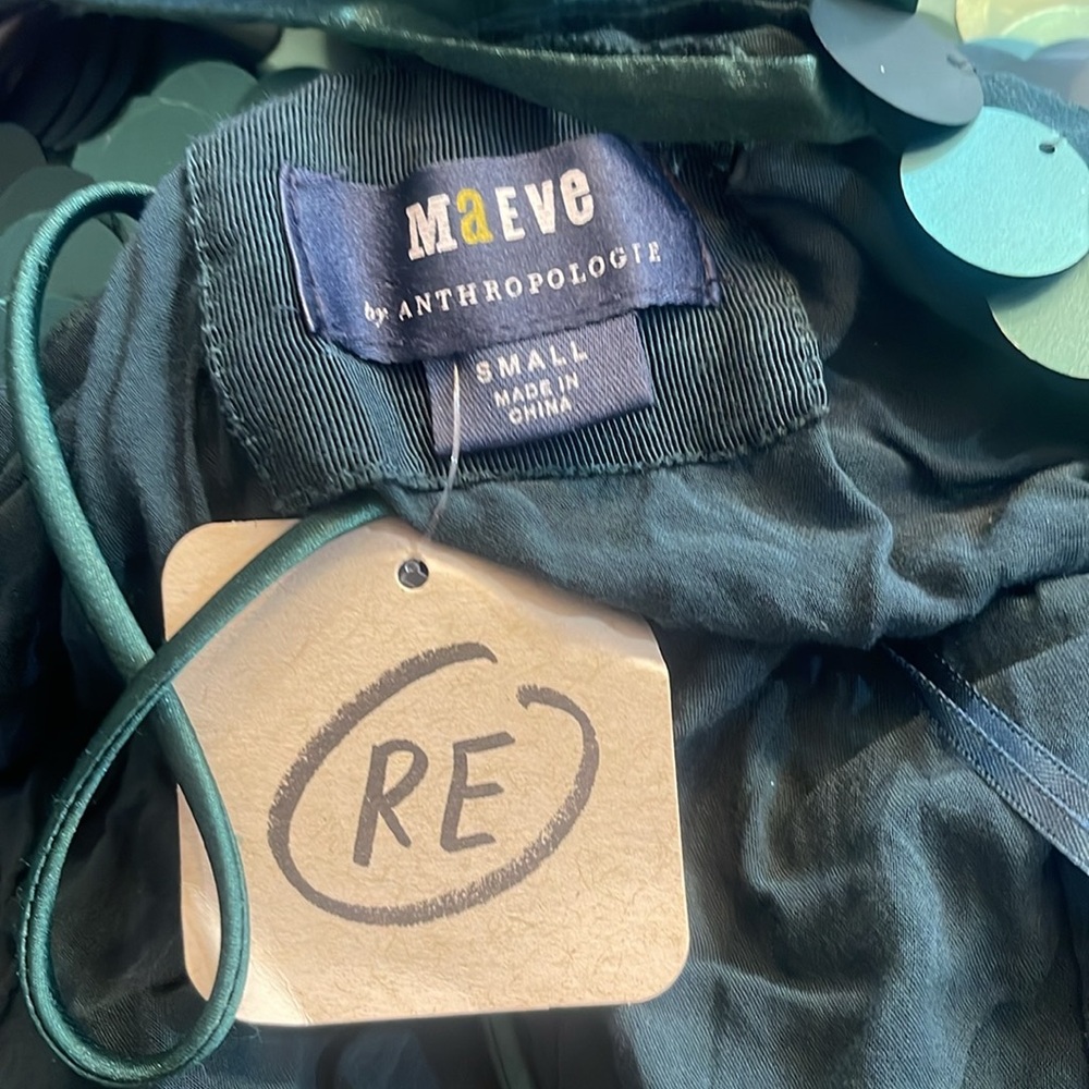 Maeve Anthropologie One Shoulder Green Sequin Mini Dress - Picture 5 of 6